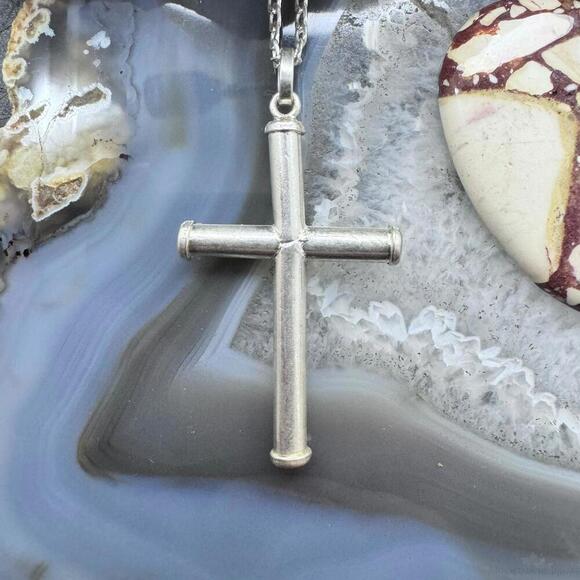 Vintage Sterling Silver Unisex Cross Pendant With 24" Link Chain Necklace - Picture 1 of 10